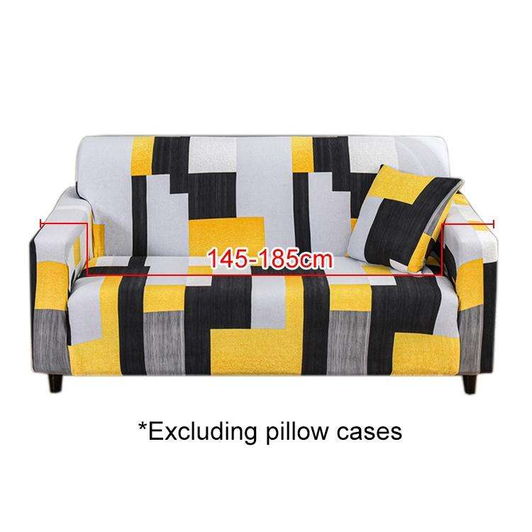 Double Seat Full Coverage Elastic Non-slip Sofa Cover(Black Gray Grid)