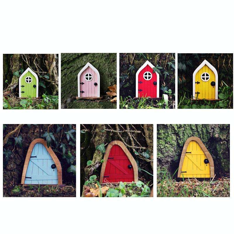 Courtyard Wooden Miniature Fairy Dwarf Door Tree Decoration(Oval Door (Blue))