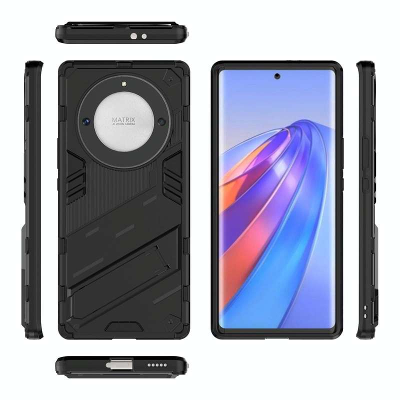 For Honor X9a/X40 5G/Magic5 Lite Punk Armor PC + TPU Phone Case with Holder(Black)