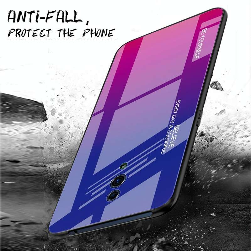 For OPPO Reno Gradient Color Glass Case(Blue)