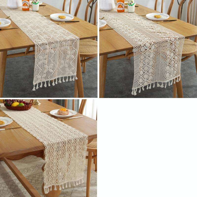Widened And Stitched Rustic Knitted Hollow Tablecloth, Size: 30x200cm(Phoenix Double Stitching)