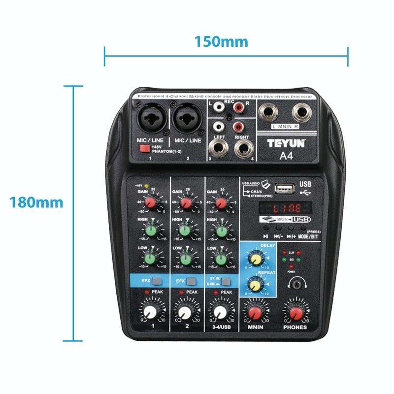 TEYUN A4 4-way Small Microphone Digital Mixer Live Recording Effector(US Plug)