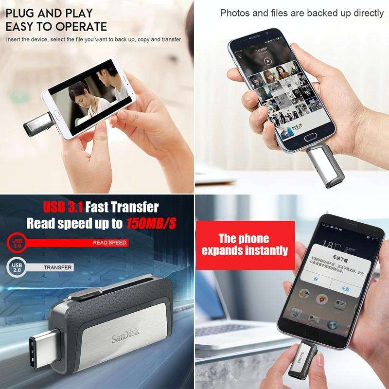 SanDisk SDDDC2 Type-C + USB 3.1 High Speed Mobile Phone OTG U Disk, Capacity: 32GB