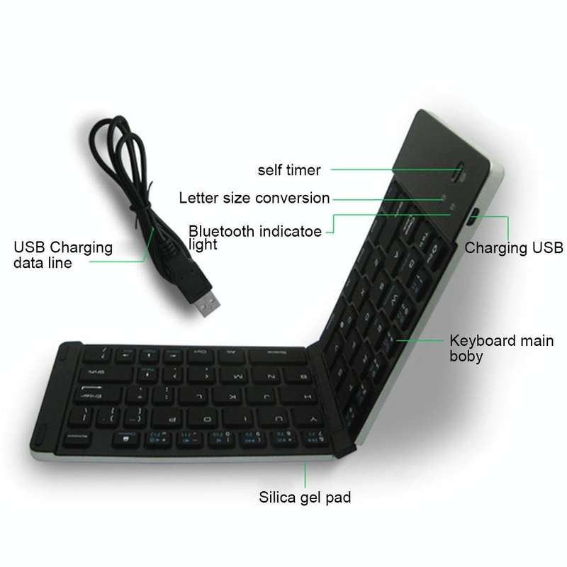 F66 Foldable Bluetooth Wireless 66 Keys Keyboard, Support Android / Windows / iOS (Silver)