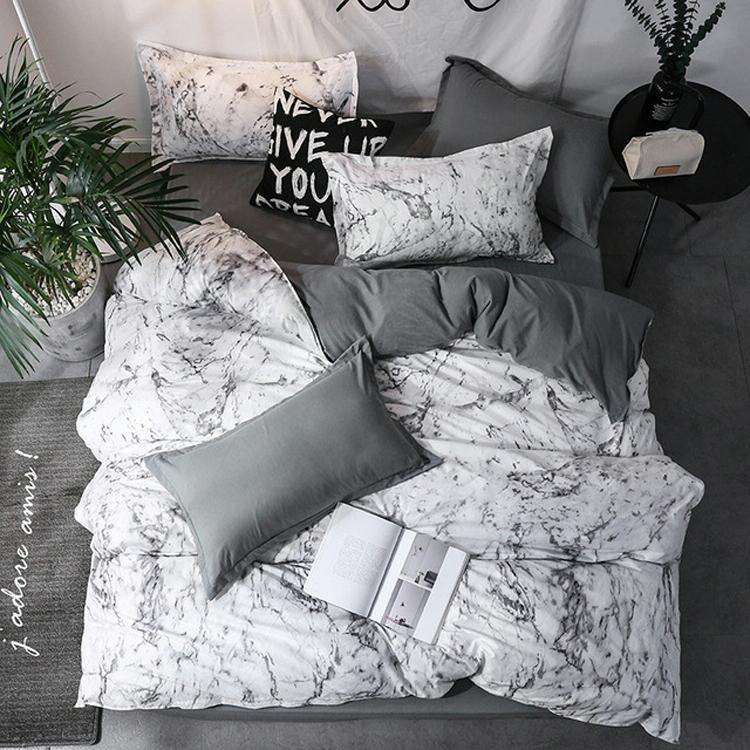 Luxury Bedding Black Marble Pattern Set Sanded Printed Quilt Cover Pillowcase, Size:200x200cm(Col...