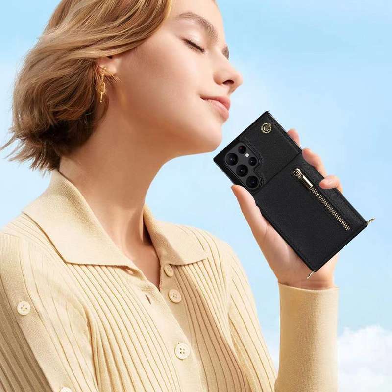 For Samsung Galaxy S22 Ultra 5G Cross-body Square Zipper Card Holder Bag Phone Case(Black)