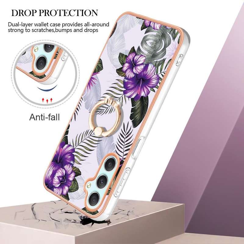 For Samsung Galaxy A24 4G Electroplating IMD TPU Phone Case with Ring(Purple Flower)