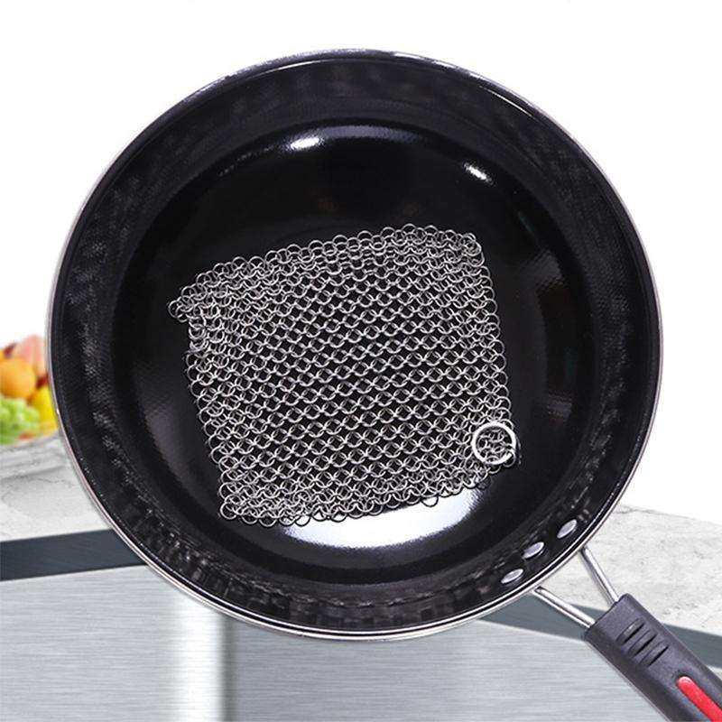 Stainless Steel Square Cast Iron Cleaner Pot Brush Scrubber Home Cookware Kitchen Cleaning Tool, ...