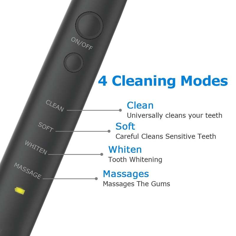 USB Charging Adults Electric Sonic Toothbrush with 8 Brush Heads(Black)