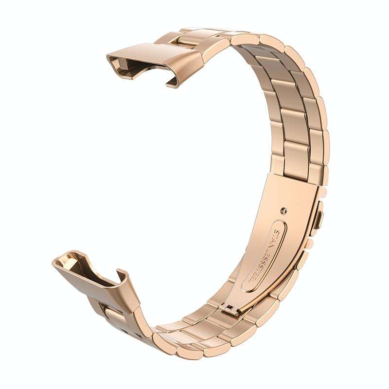 For Xiaomi Mi Band 7 Pro Three-bead Flat Buckle Stainless Steel Watch Band(Rose Gold)