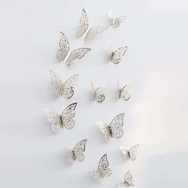 3D Wallpaper Home Decoration Hollow Butterfly Fridge Wall Stickers(Hollow Butterfly C type Silver)