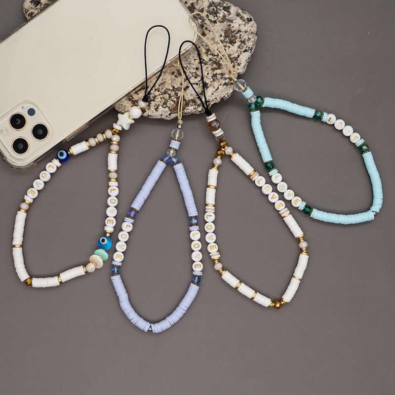 Geometric Letter Soft Pottery Mobile Phone Lanyard Anti-lost Phone Chain(RT-K210065C)