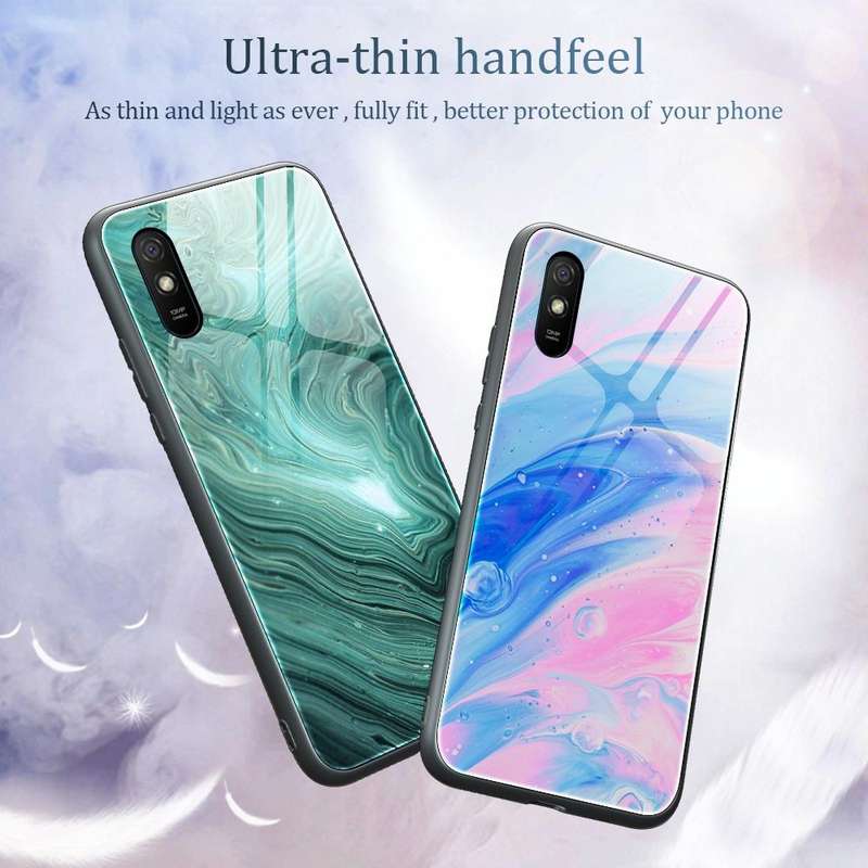 For Xiaomi Redmi 9A Marble Pattern Glass Protective Case(DL05)