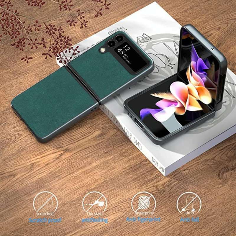 For Samsung Galaxy Z Flip4 Lambskin Texture Leather Folded Phone Case(Black)