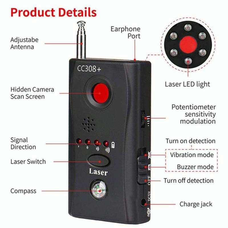 CC308+ Multi Wireless Camera Lens Detector Radio Wave Signal Detect Full-range RF GSM Device Find...