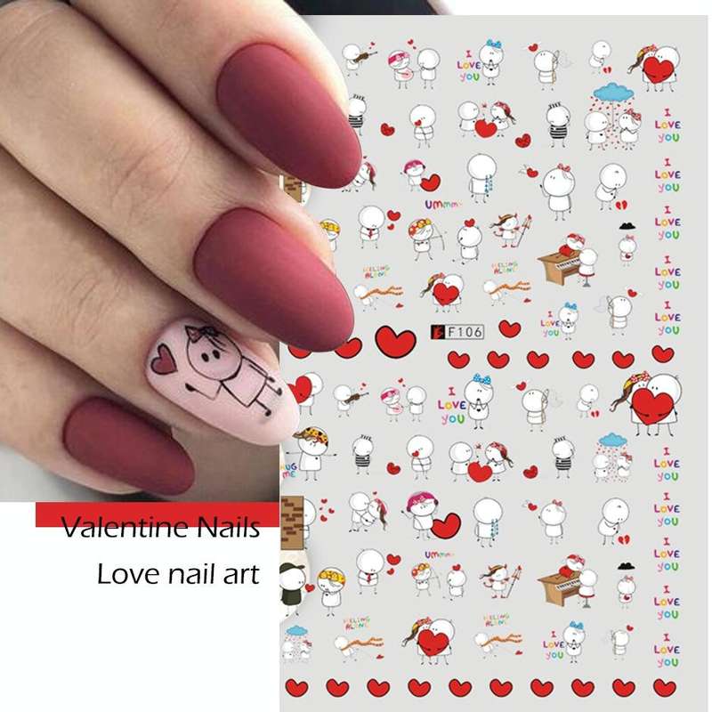 10 PCS Cartoon Heart Letters Comic Character Nail Art Sticker 3D Adhesive Nail Stickers(F637)