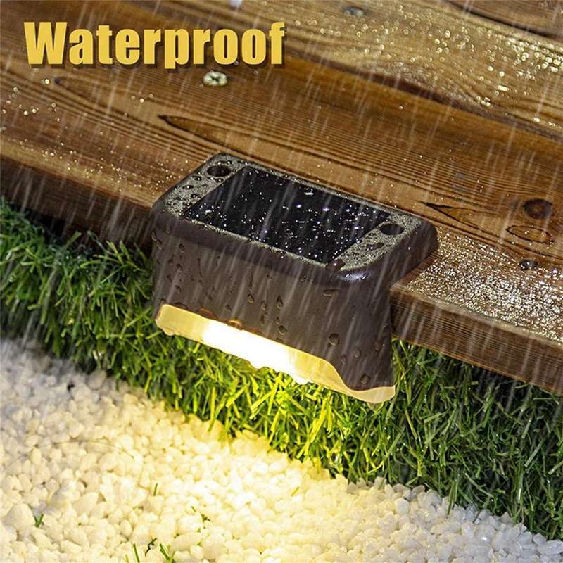 12 PCS Solar Powered LED Outdoor Stairway Light IP65 Waterproof Garden Lamp, Warm White Light(Brown)