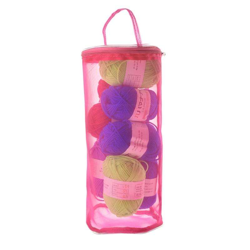 Mesh Bag DIY Hand Weaving Tools Yarn Storage Knitting Bag Organizer Hollow Yarn Bag(Small Pink)