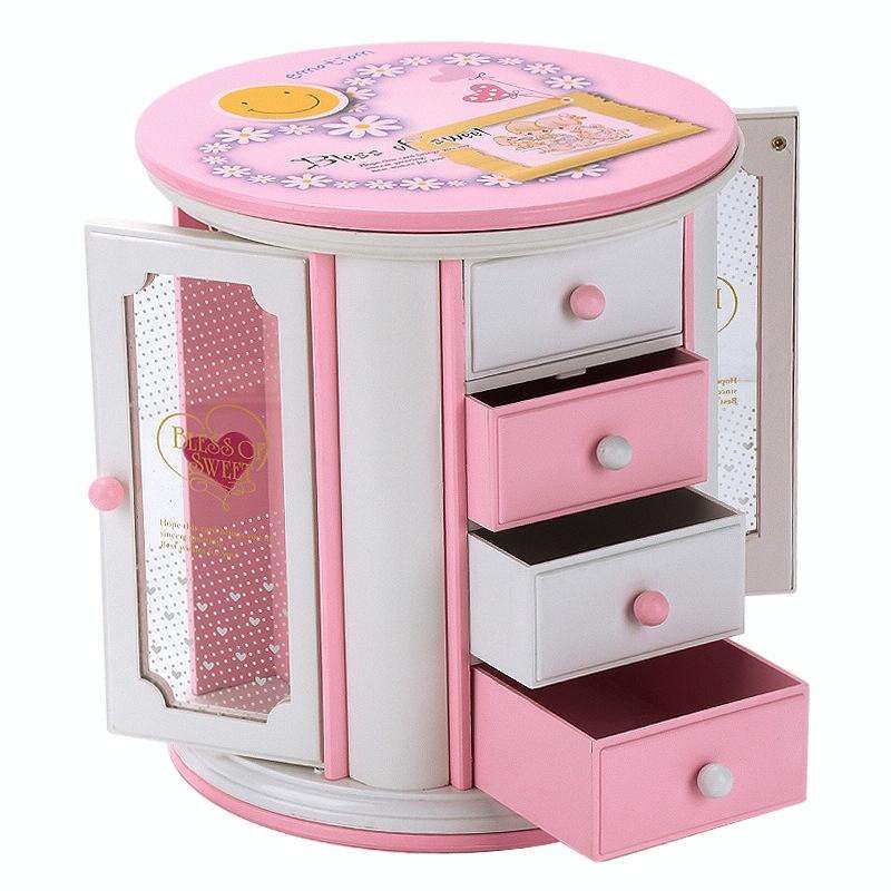 Round Three-Layer Small Drawer Storage Music Box Simple Fresh Jewelry Box Creative Gifts(White Pe...