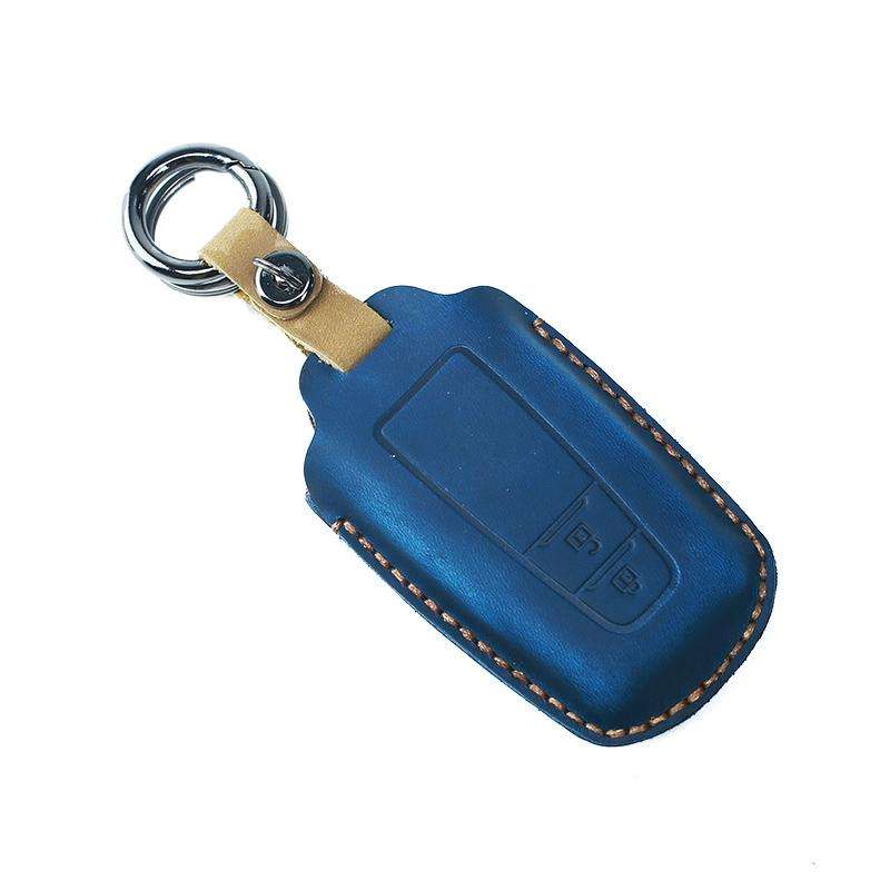 For Toyota Car Cowhide Leather Key Protective Cover Key Case, Two Keys Version(Blue)