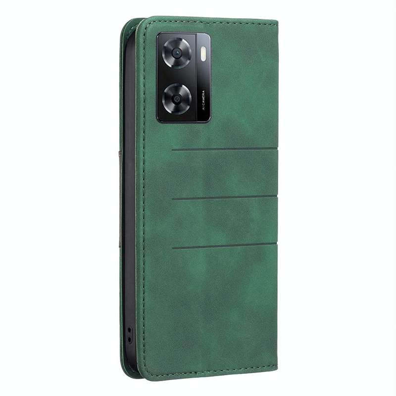 For OPPO A57 4G Magnetic Splicing Leather Phone Case(Green)