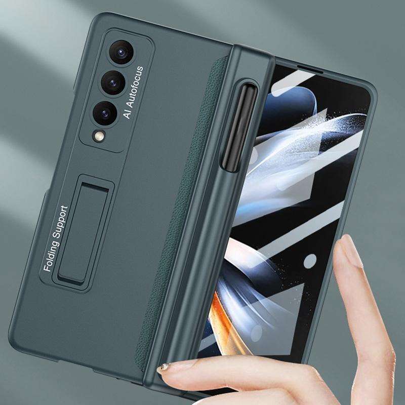 For Samsung Galaxy Z Fold4 GKK Magnetic Hinge Flip Phone Case with Pen Holder & Holder(Silver)
