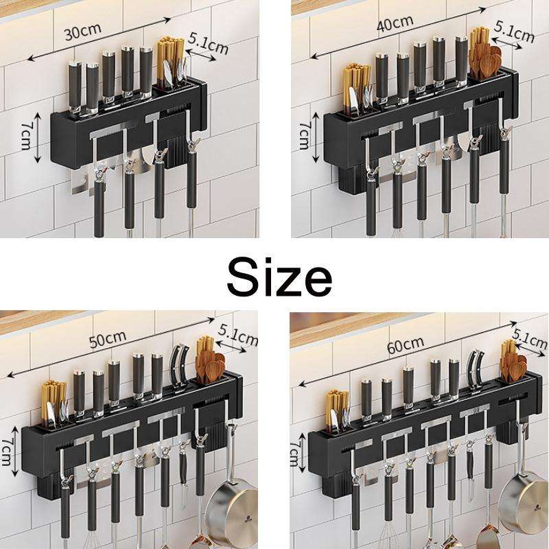 Kitchen Wall-mounted Rack Free Punching Chopsticks Holder, Color:Black 40cm