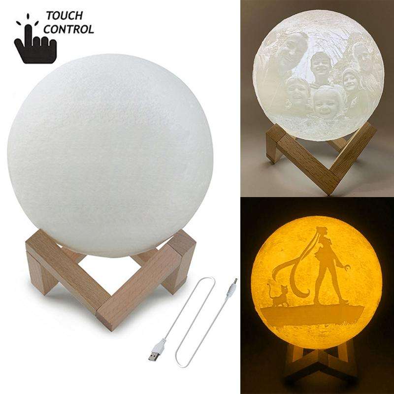Customized Touch Switch 2-color 3D Print Moon Lamp USB Charging Energy-saving LED Night Light wit...