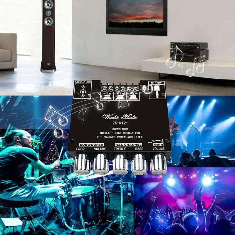 ZK-TB21 TPA3116D2 High & Low Pitch Adjustment 2.1 Channel Bluetooth Full Digital Power Amplifier ...