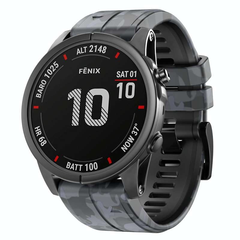 For Garmin Fenix 7X Camouflage Silicone Watch Band(Grey)