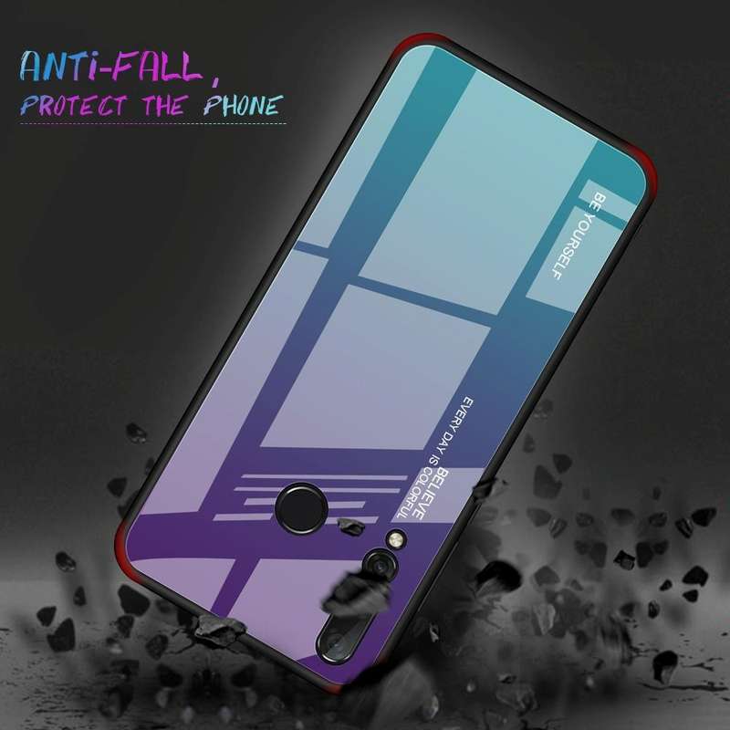 For Huawei Nova 4 Gradient Color Glass Case(Red Blue)