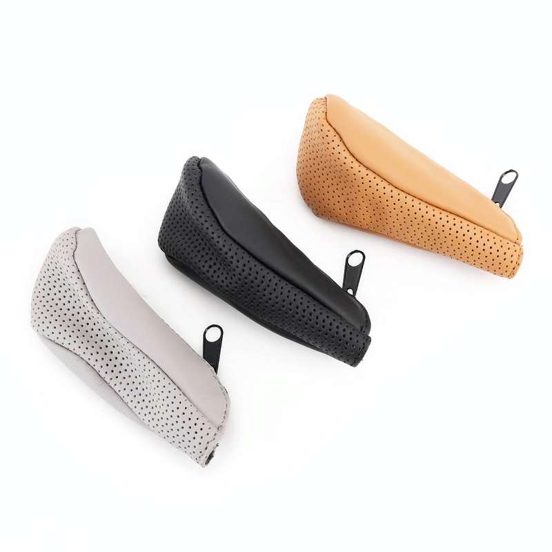 Universal Nonslip Breathable Genuine Leather Car Gear Shift Knob Cover(Black)