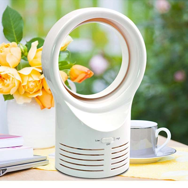 Bladeless Mini Fan Round Desktop Leafless Fan Air Cooling Fan Air Cooler, Style:EU Plug(Black)