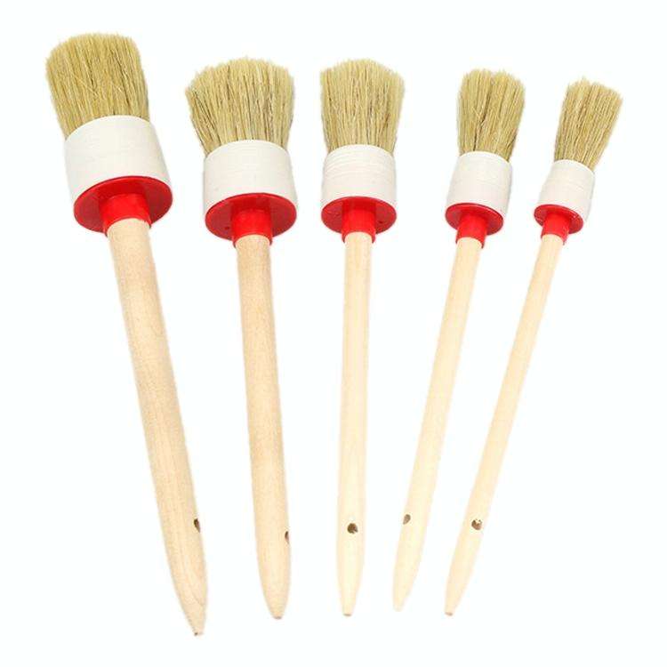 5 in 1 Car Detailing Brush Cleaning Natural Boar Hair Brushes Auto Detail Tools Products Wheels D...