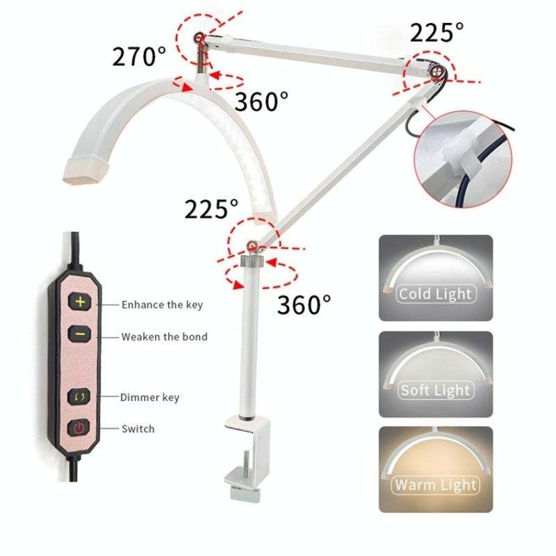 HD-M3X For Eyelash Extensions / Tattoo / Nail Art Lighting Lamp 16 inch Clip-on Half Moon Desk La...