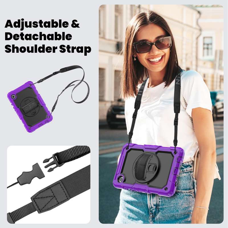 For Samsung Galaxy Tab A9 Silicone + PC Tablet Case with Shoulder Strap(Purple)
