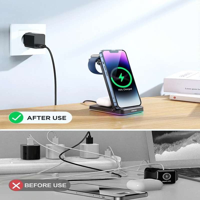 JOYROOM JR-WQN01 15W 3 in 1 Foldable Wireless Charger(Black)