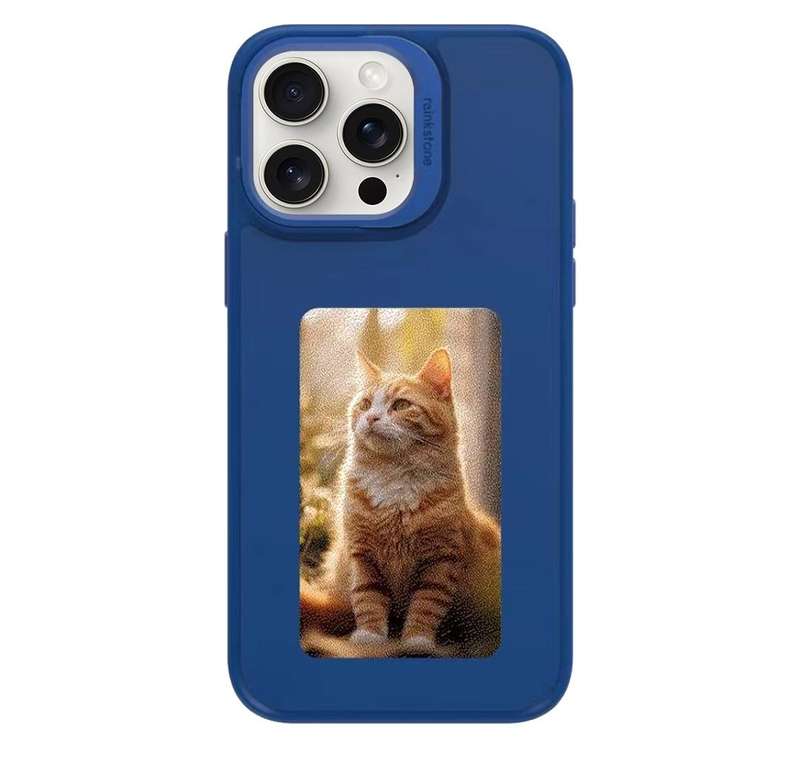 For iPhone 15 Pro Max NFC Four-Color E-ink Screen DIY Phone Case(Blue)