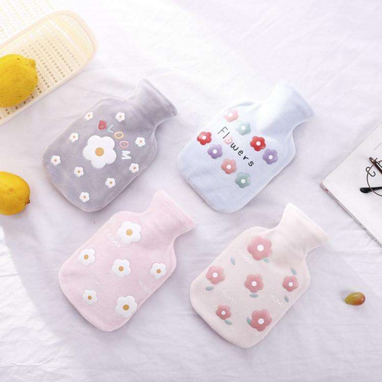 Cartoon Flowers Plush Hot Water Bottle Bag Injection Water Hand Warmer(Pink)