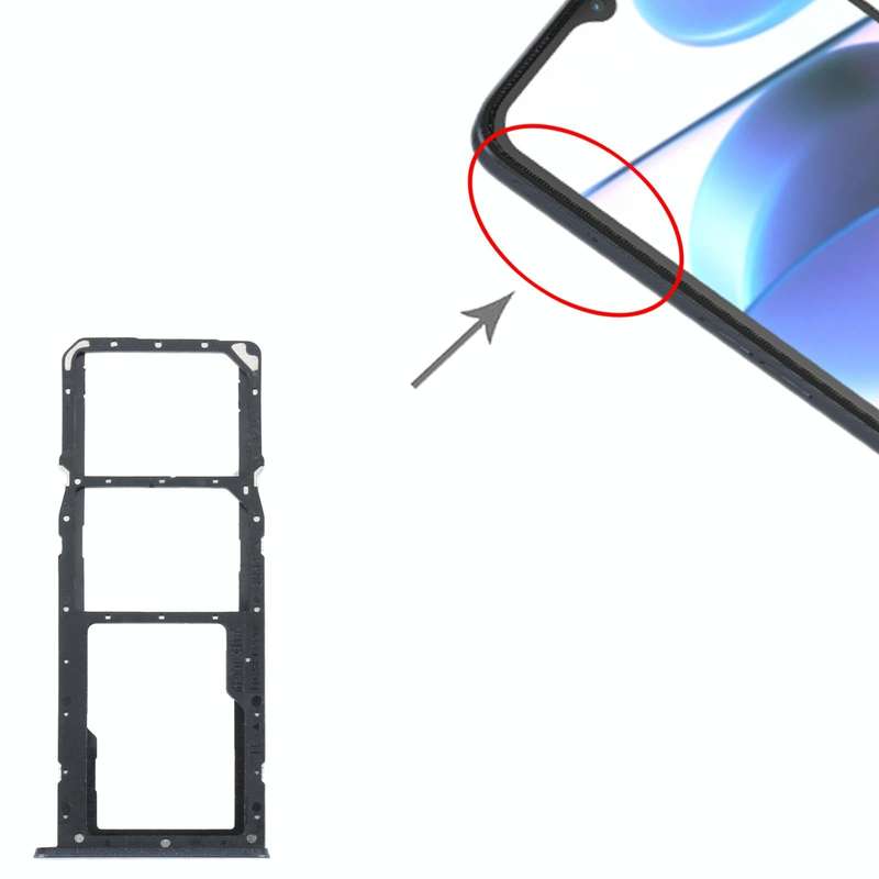 For Realme C35 SIM Card Tray + SIM Card Tray + Micro SD Card Tray (Black)
