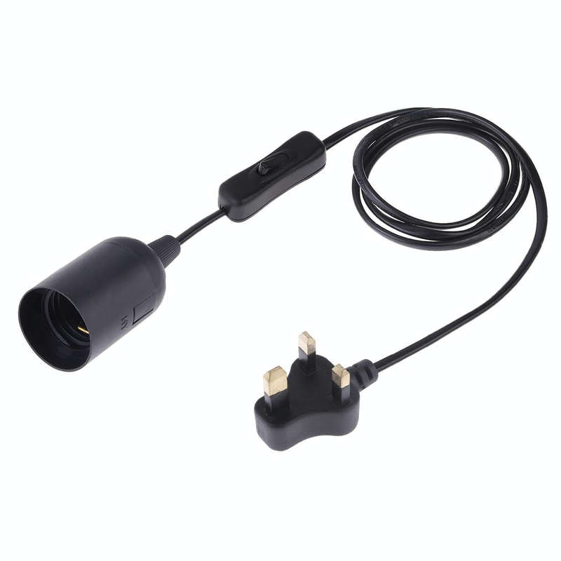 E27 Wire Cap Switch Lamp Holder Chandelier Power Socket with 1.2m Extension Cable, Small UK Plug(...