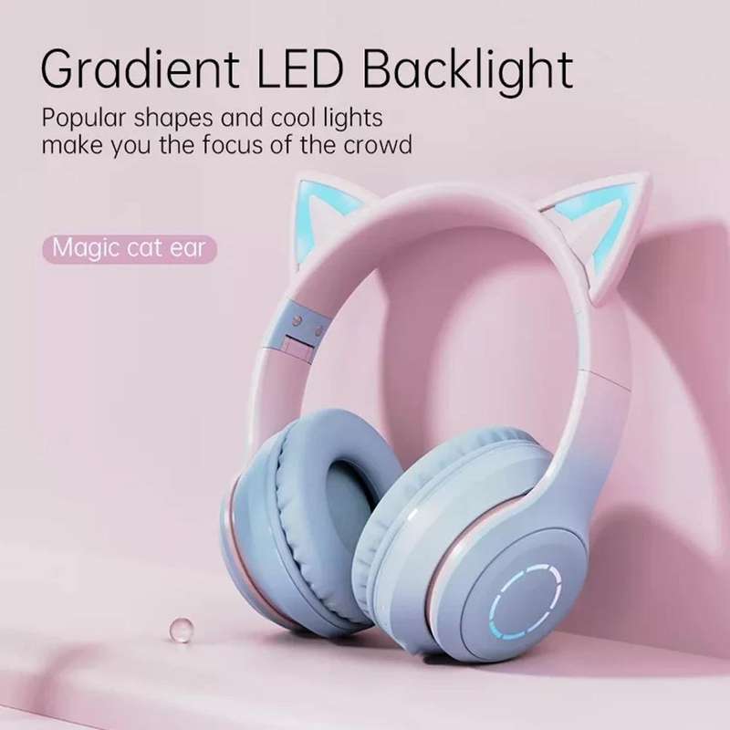 BT029C RGB Dual Modes Cat Ear Wireless Bluetooth Headphone(Purple)