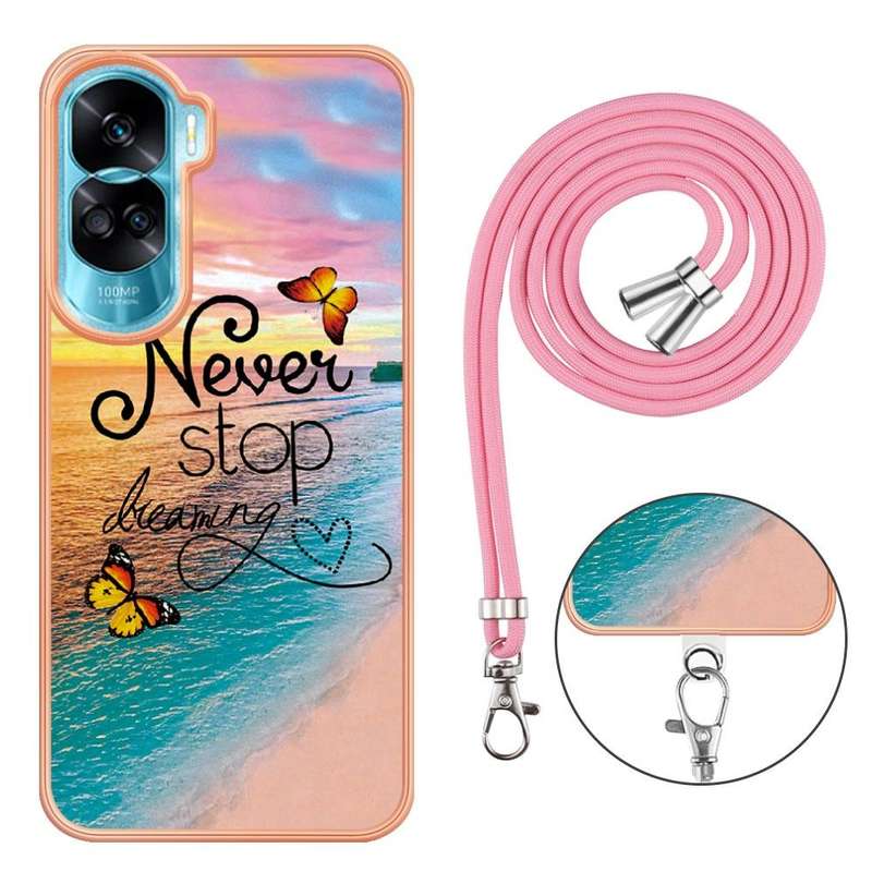For Honor 90 Lite 5G Electroplating IMD TPU Phone Case with Lanyard(Dream Butterfly)
