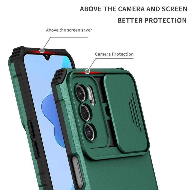 For OPPO A16 Stereoscopic Holder Sliding Camshield Phone Case(Dark Green)