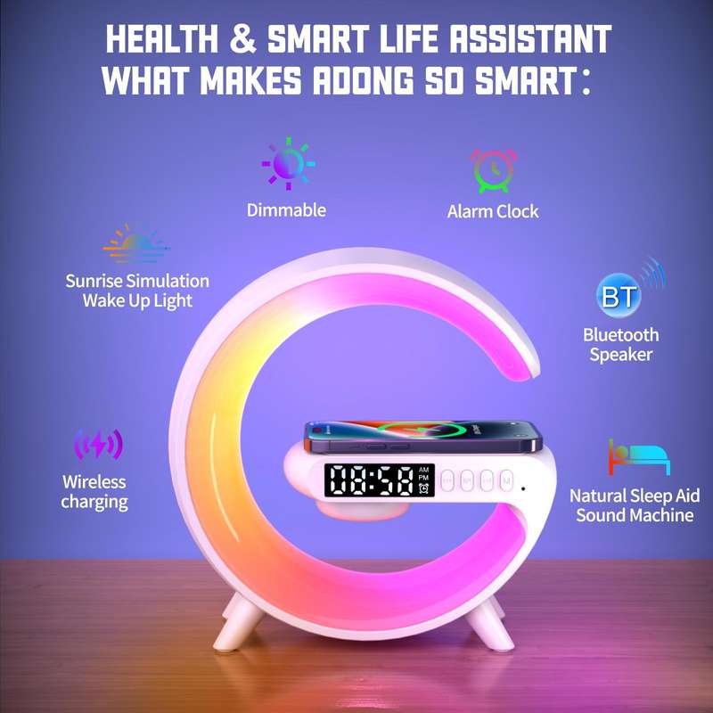 G69 G Shape Smart Bluetooth Speaker Support Wireless Charger & Alarm Clock & Wake-up Light, Witho...