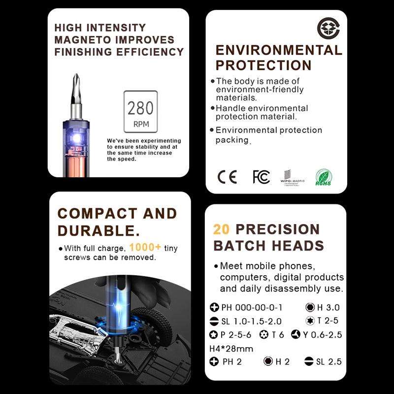 BAKU Worktop 280rpm/Min 0.35N.M Electric Screwdriver Set With 20 Bits