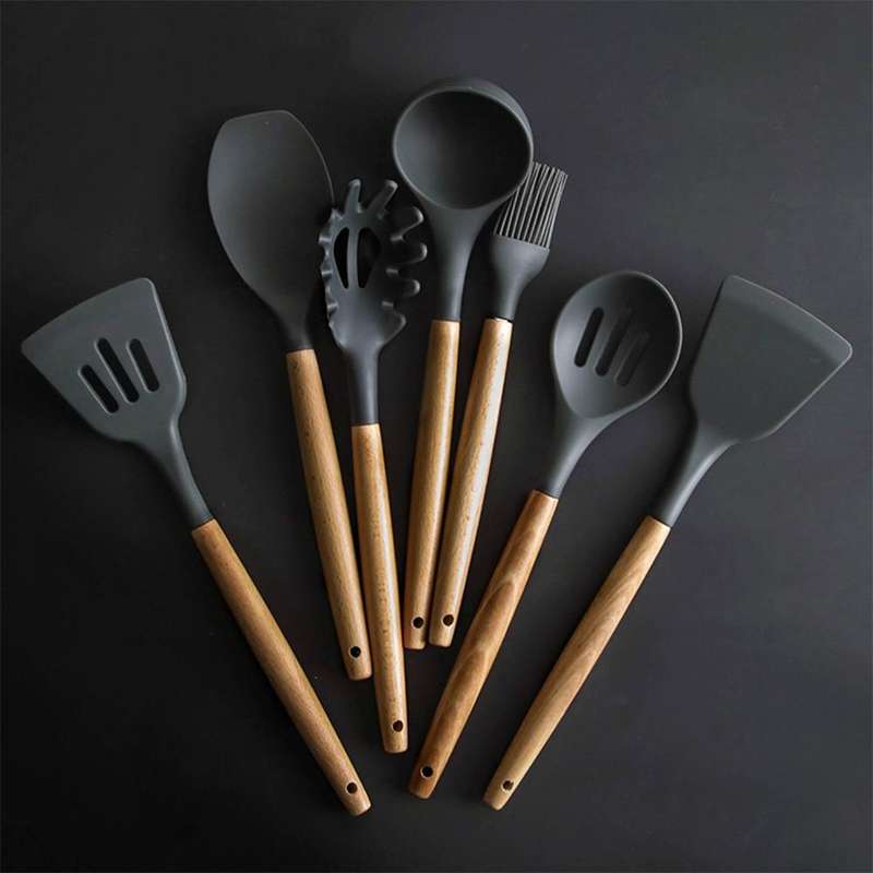 Silicone Wood Handle Spatula Heat-resistant Soup Spoon Non-stick Special Cooking Shovel Kitchen T...