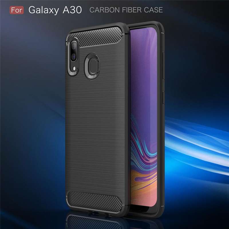 Brushed Texture Carbon Fiber Shockproof TPU Case for Galaxy A30(Black)