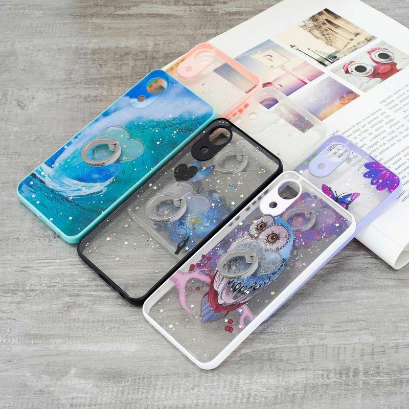 For Samsung Galaxy A03 Core Starry Sky Epoxy TPU Phone Case with Ring Holder(Heart)
