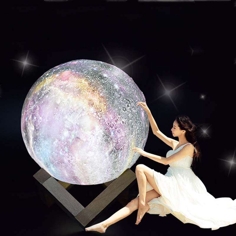 1W 3D Moon Lamp Children Gift Table Lamp Painted Starry Sky LED Night Light, Light color: 8cm Rem...